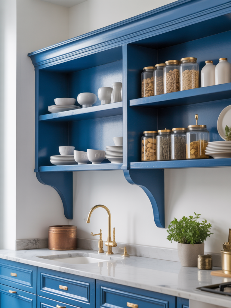Blue Open Shelving for Blue Kitchen Ideas