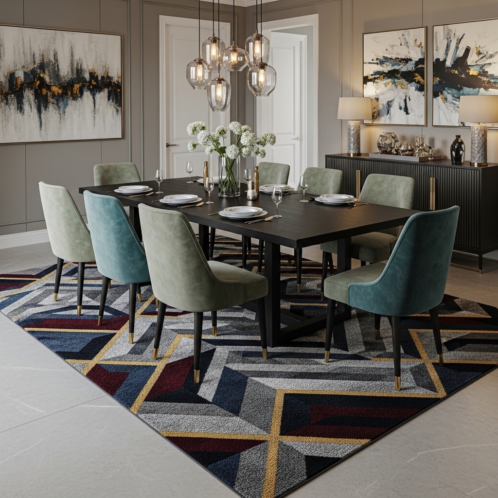 Bold Area Rug for Luxury Dining Room
