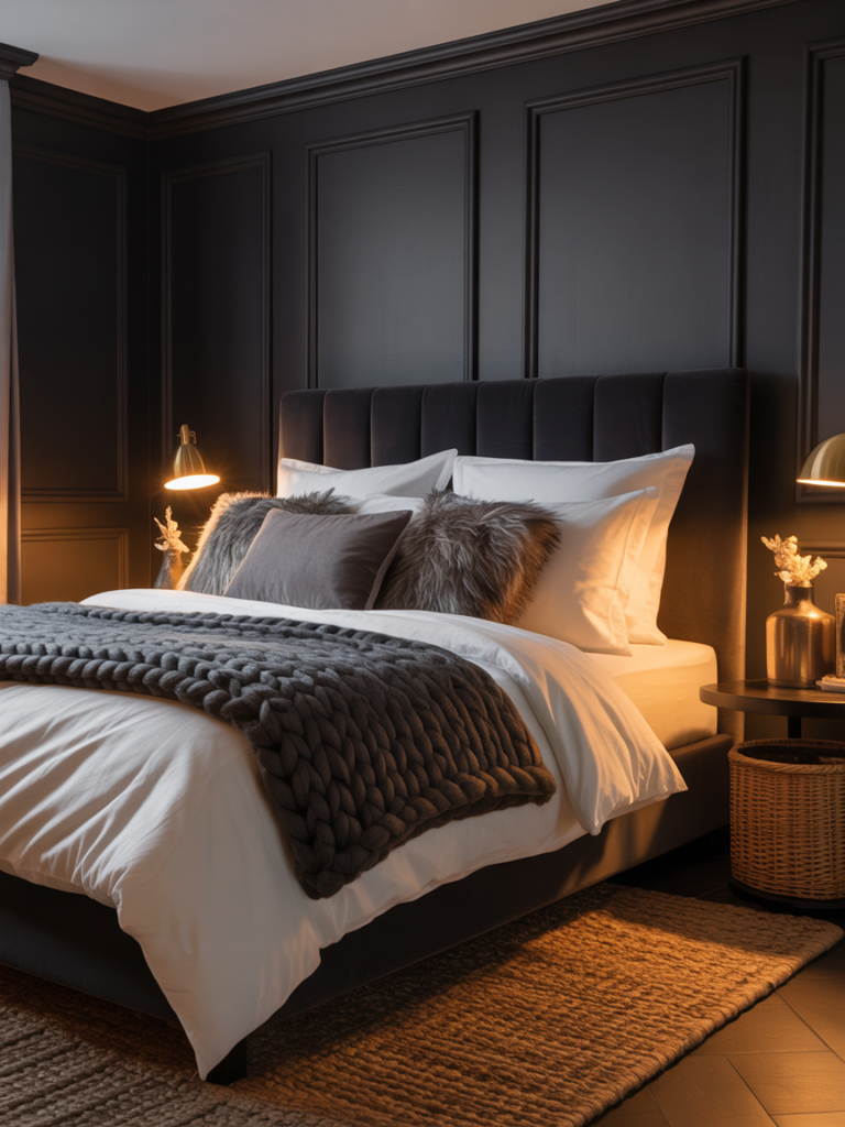Cozy Black Bedroom with Textures