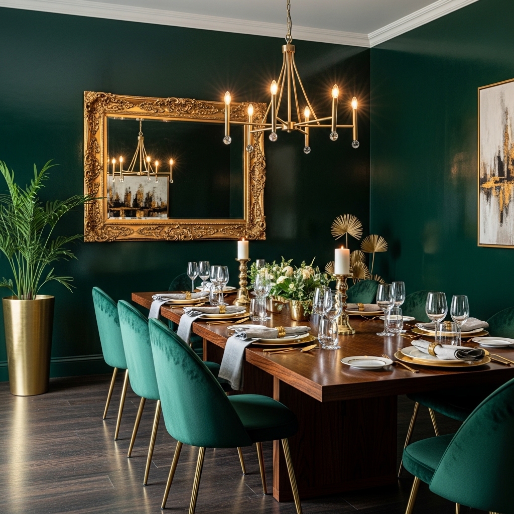 Deep Emerald Walls Gold Accents