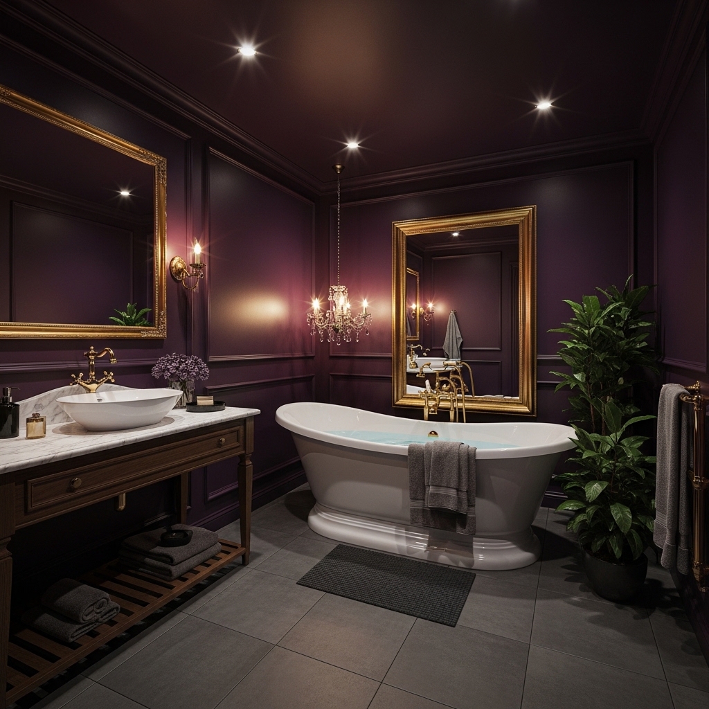 Deep Plum Drama for Bathroom Color Ideas