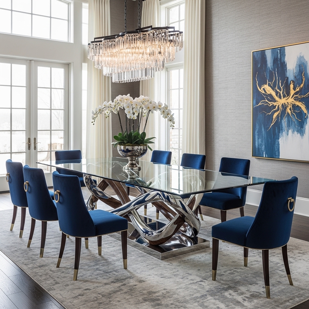 Glass Dining Table Sculptural Base