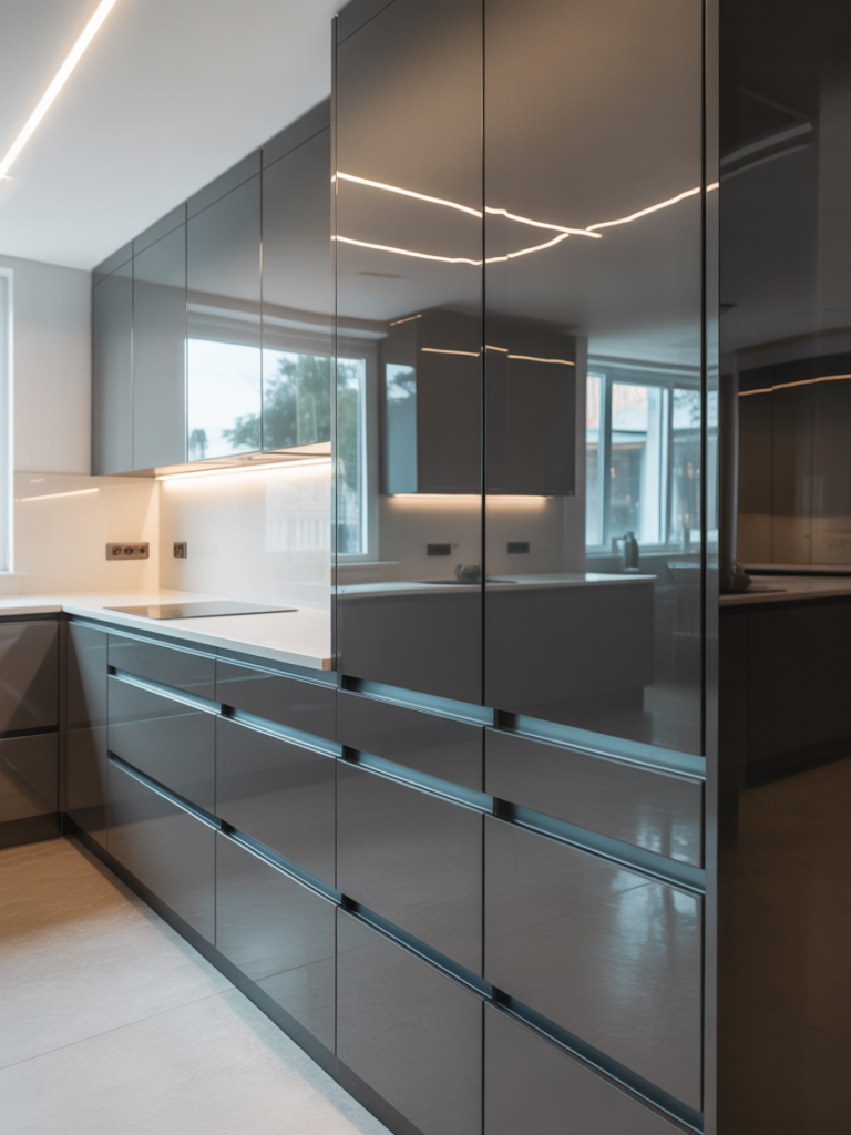 Glossy Grey Cabinets for a Sleek Look