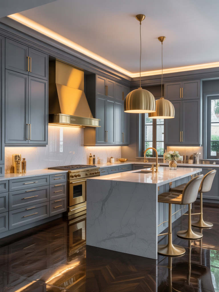 Grey and Gold Glam Kitchen