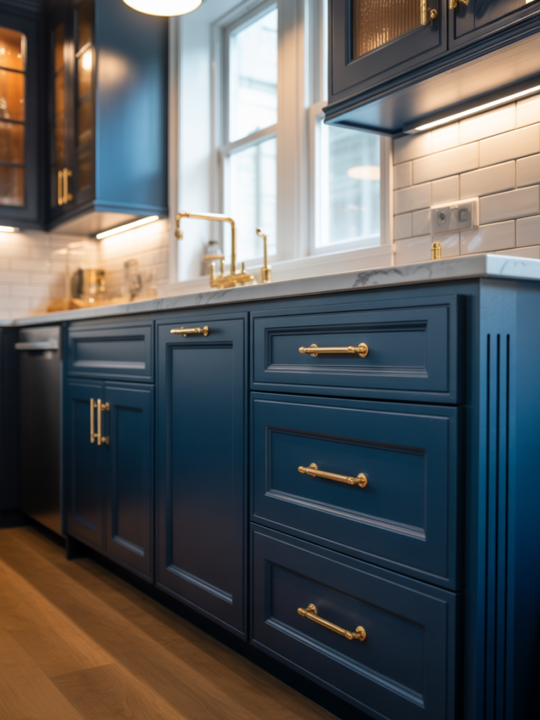 Navy Cabinets Gold Hardware