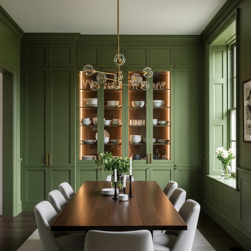Olive Green Built In Cabinets