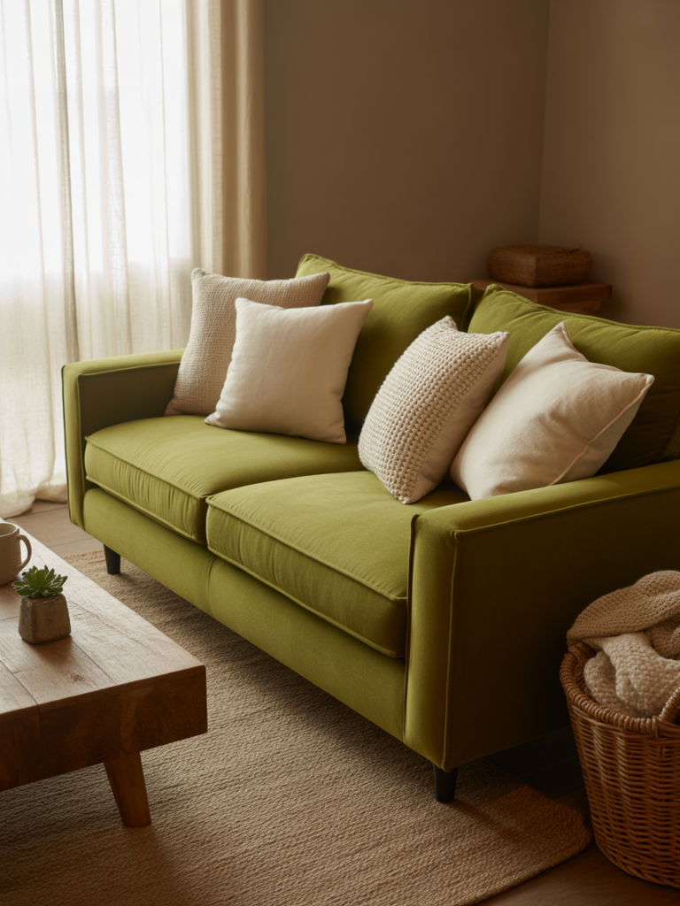 Olive Green Sofa Cozy Neutrals