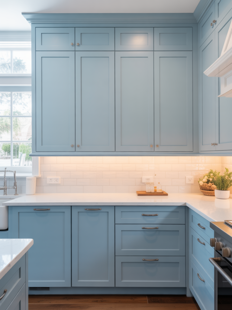 Soft Blue Shaker Cabinets for Blue Kitchen Ideas
