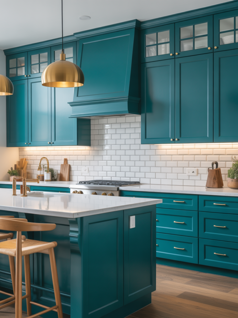 Teal Cabinets for a Bold Twist