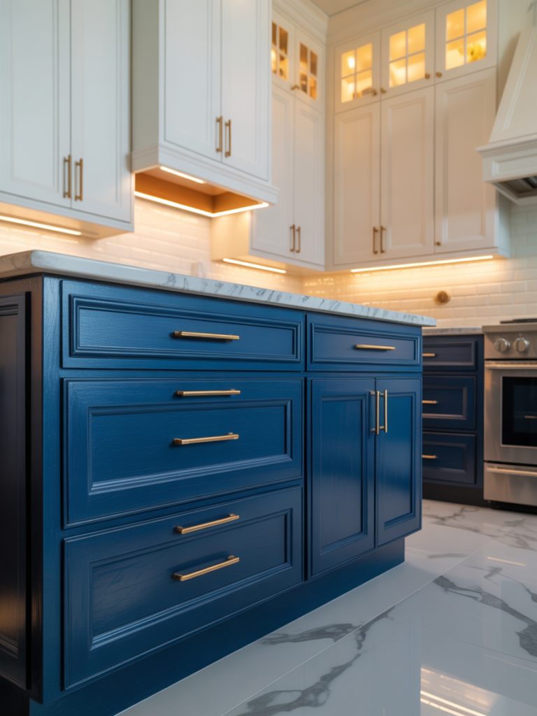 Two Tone Blue White Cabinets