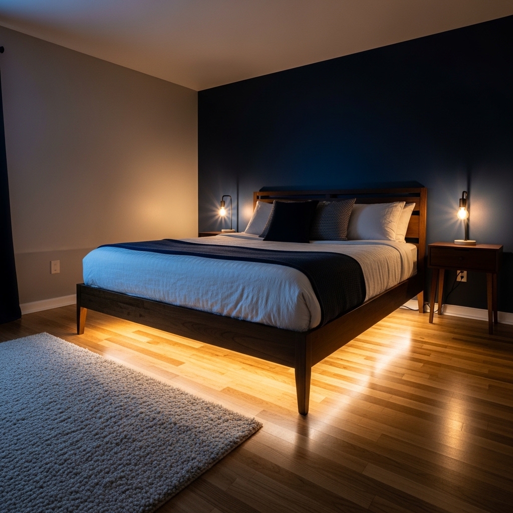 Under Bed Lighting for Subtle Drama for Bedroom Lighting