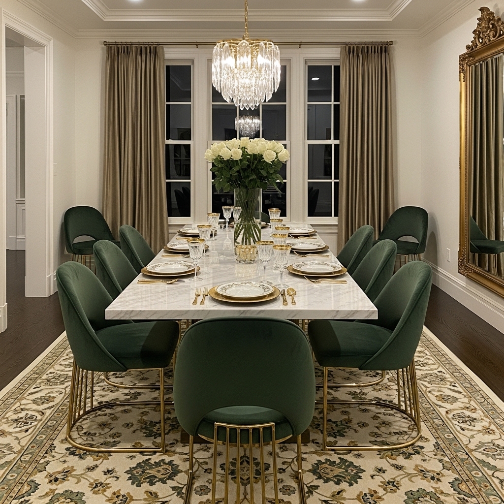 Velvet Chairs Marble Table Combo