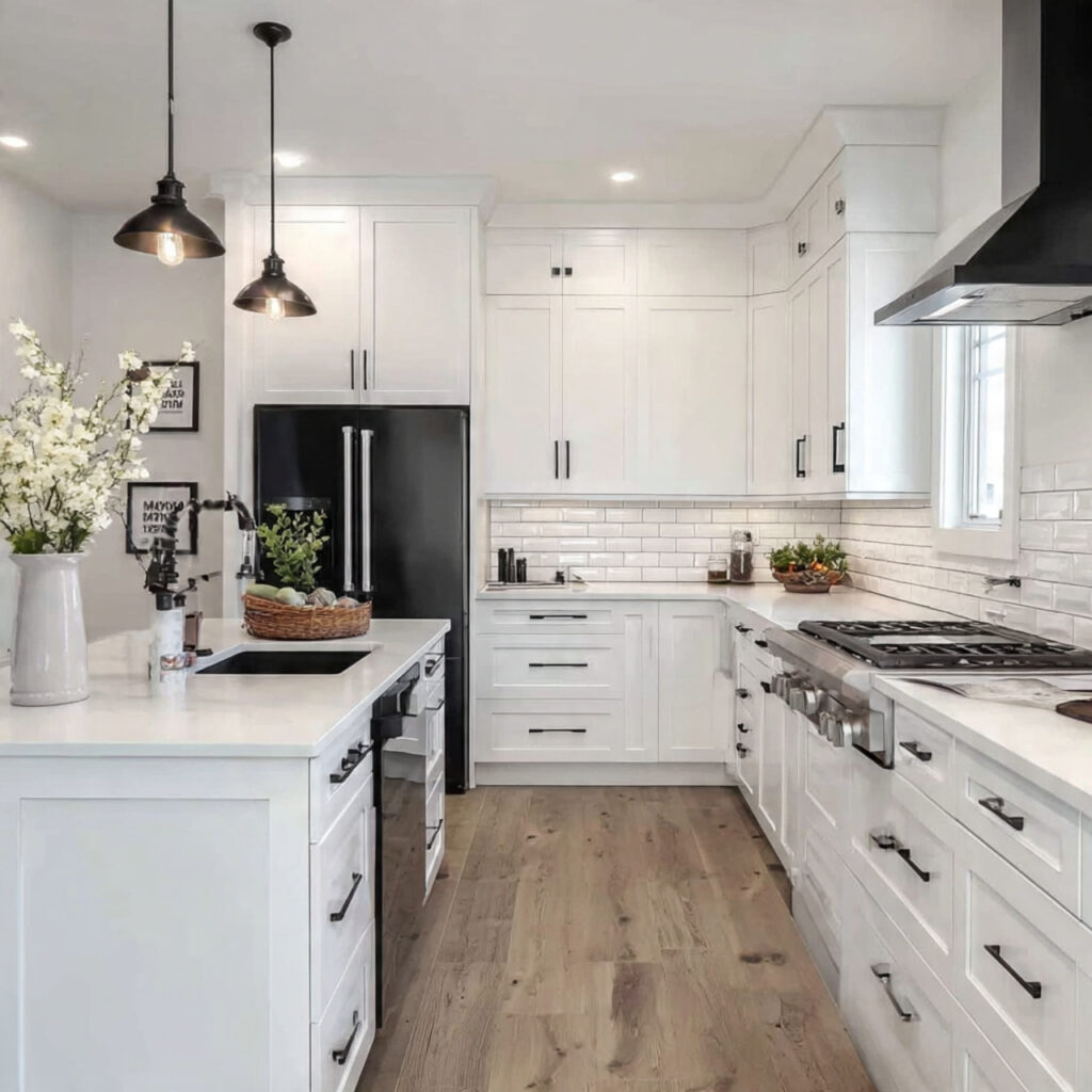 all white with black accents for kitchen color ide