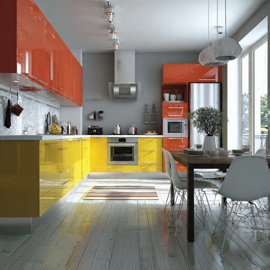 bold color pop combo for kitchen dining room combo