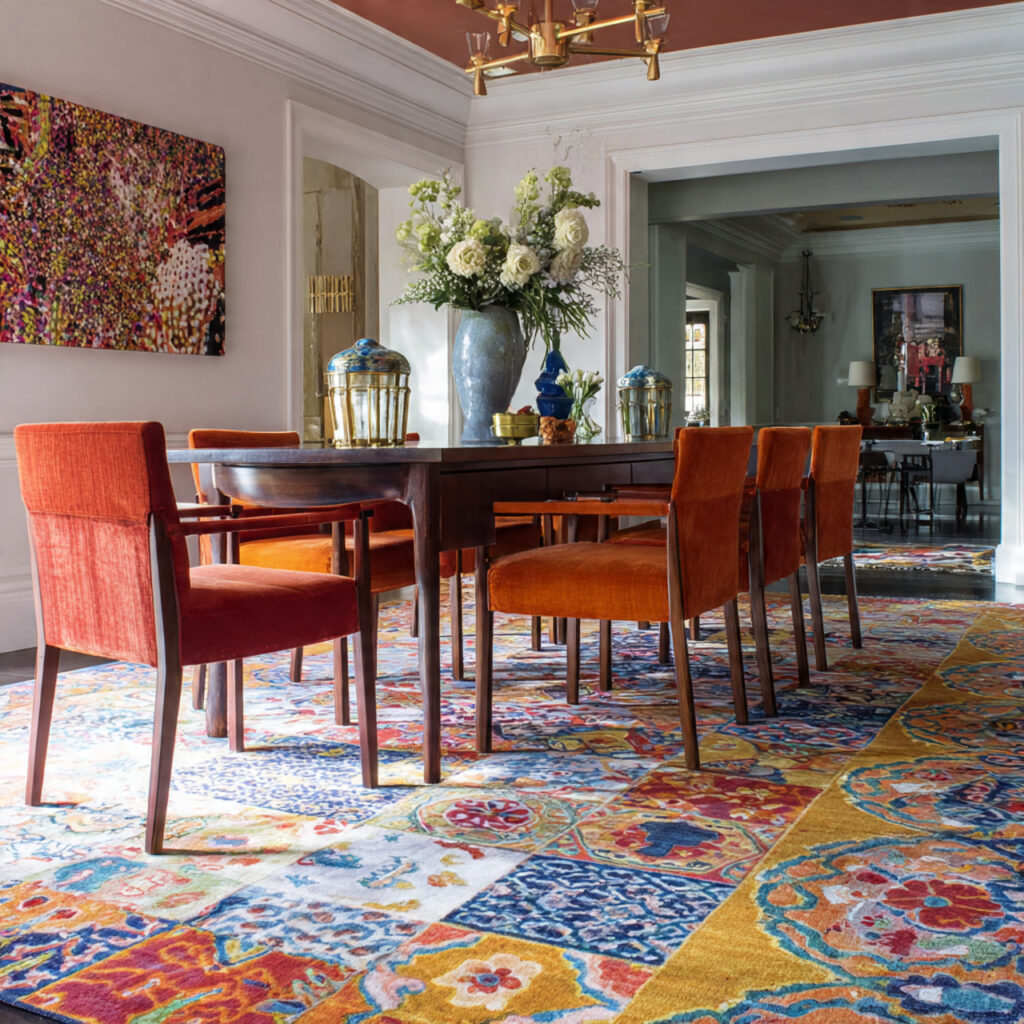 bold pattern statement rug for dining room rug