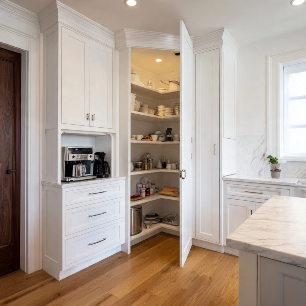 built in corner pantry for kitchen corner