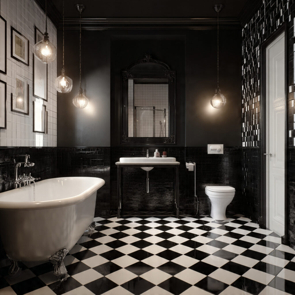 checkerboard floors for black and white bathroom
