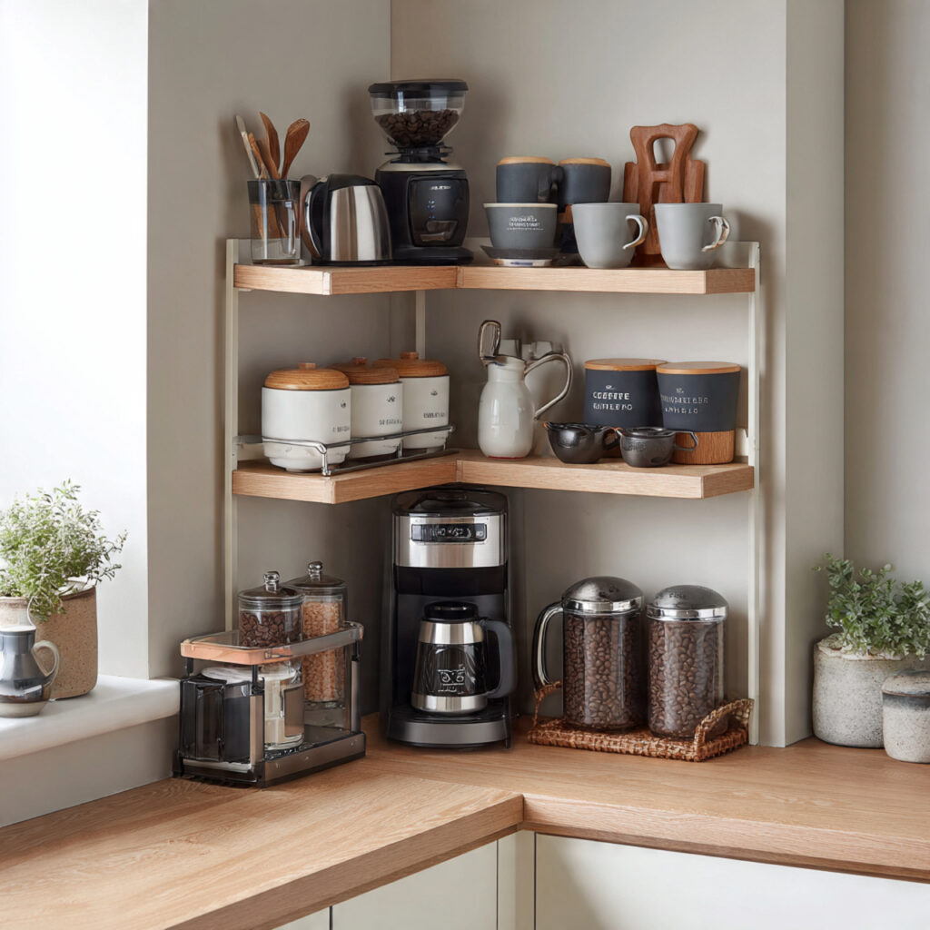 corner coffee station for kitchen corner