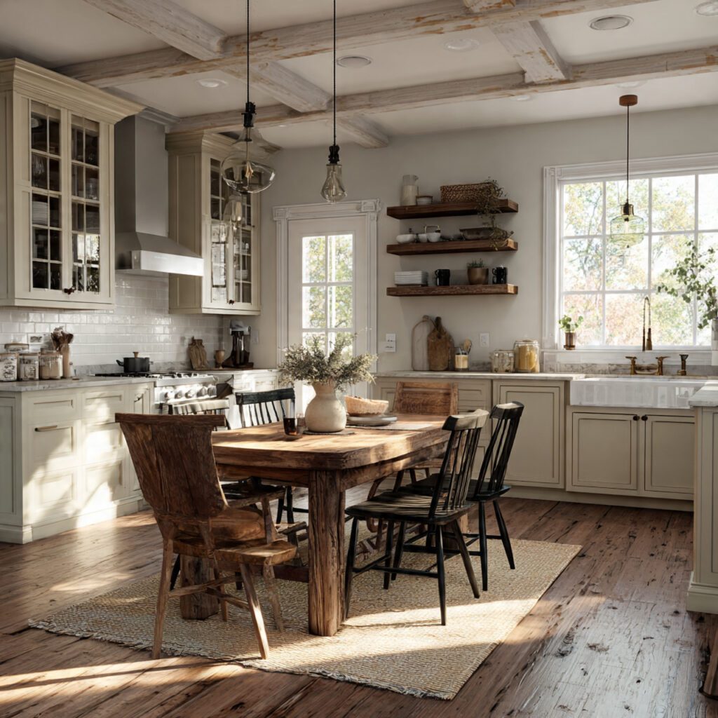cozy farmhouse blend for kitchen dining room combo