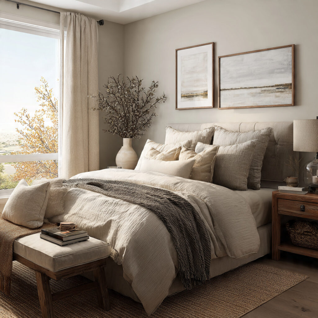 cozy neutral tones for guest bedroom