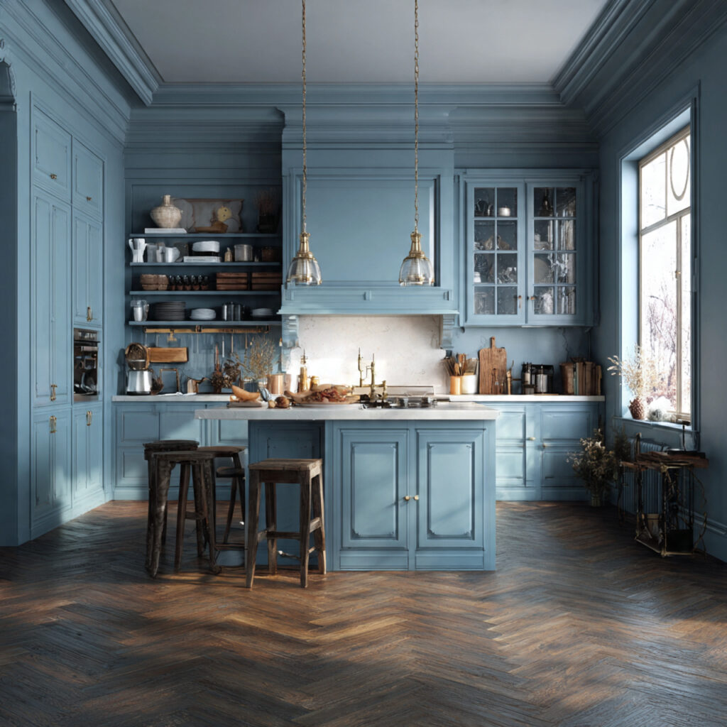 dusty blue vintage vibes for kitchen color ideas