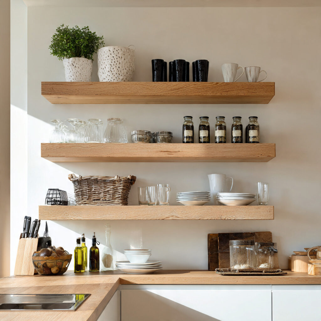 floating shelves for minimalist magic for kitchen