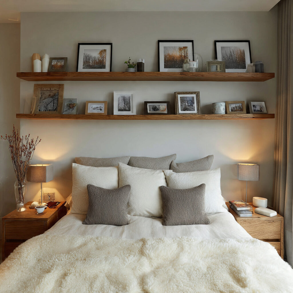 floating shelves for shared memories for bedroom i