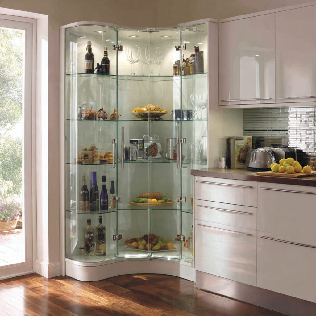 glass display cabinet for kitchen corner