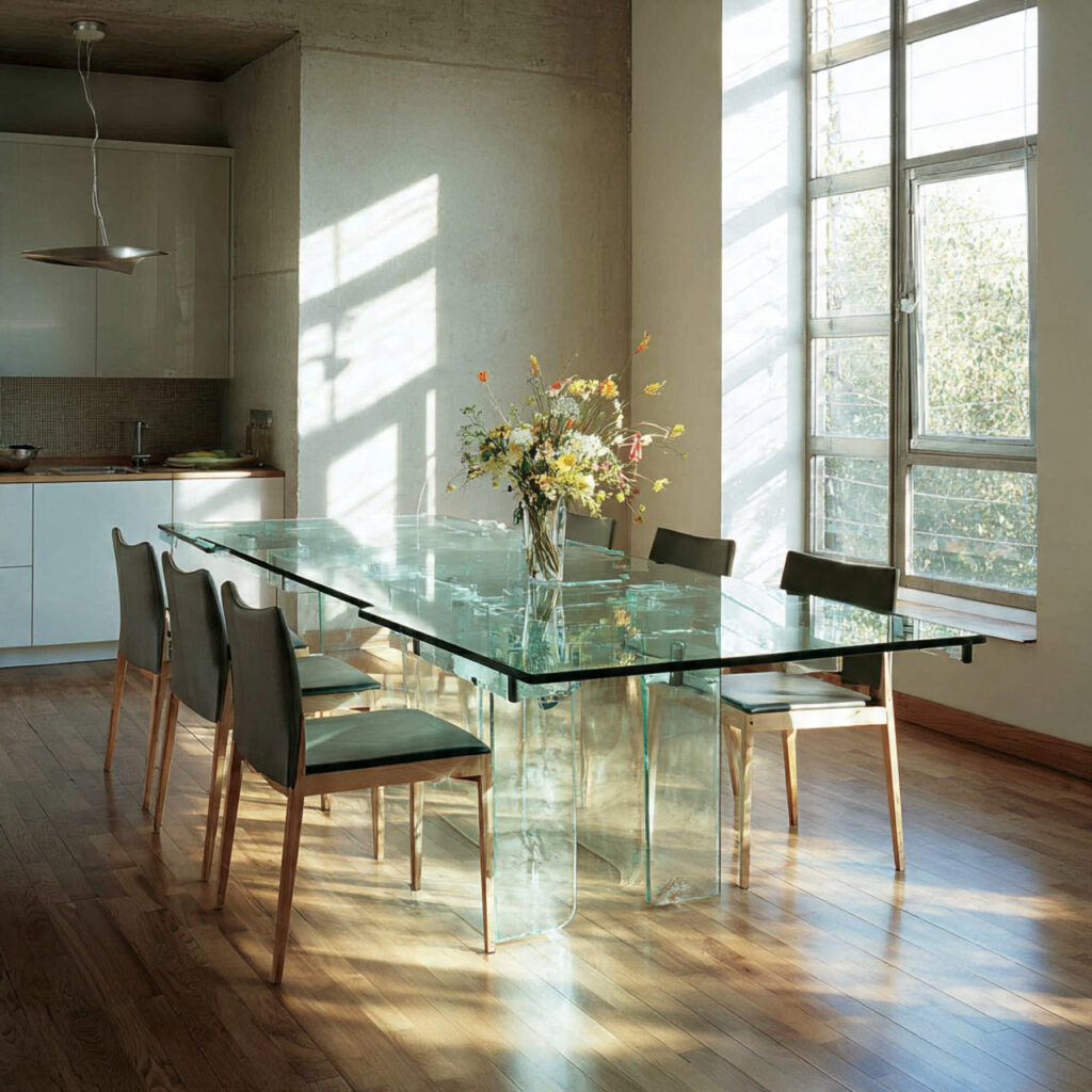 glass table for light space for kitchen dining roo