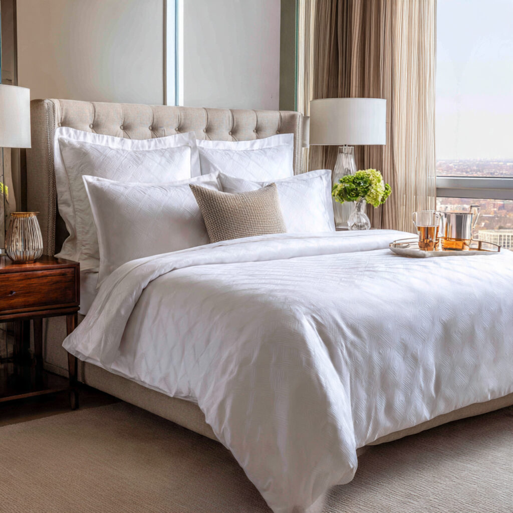 hotel style all white bedding for guest bedroom