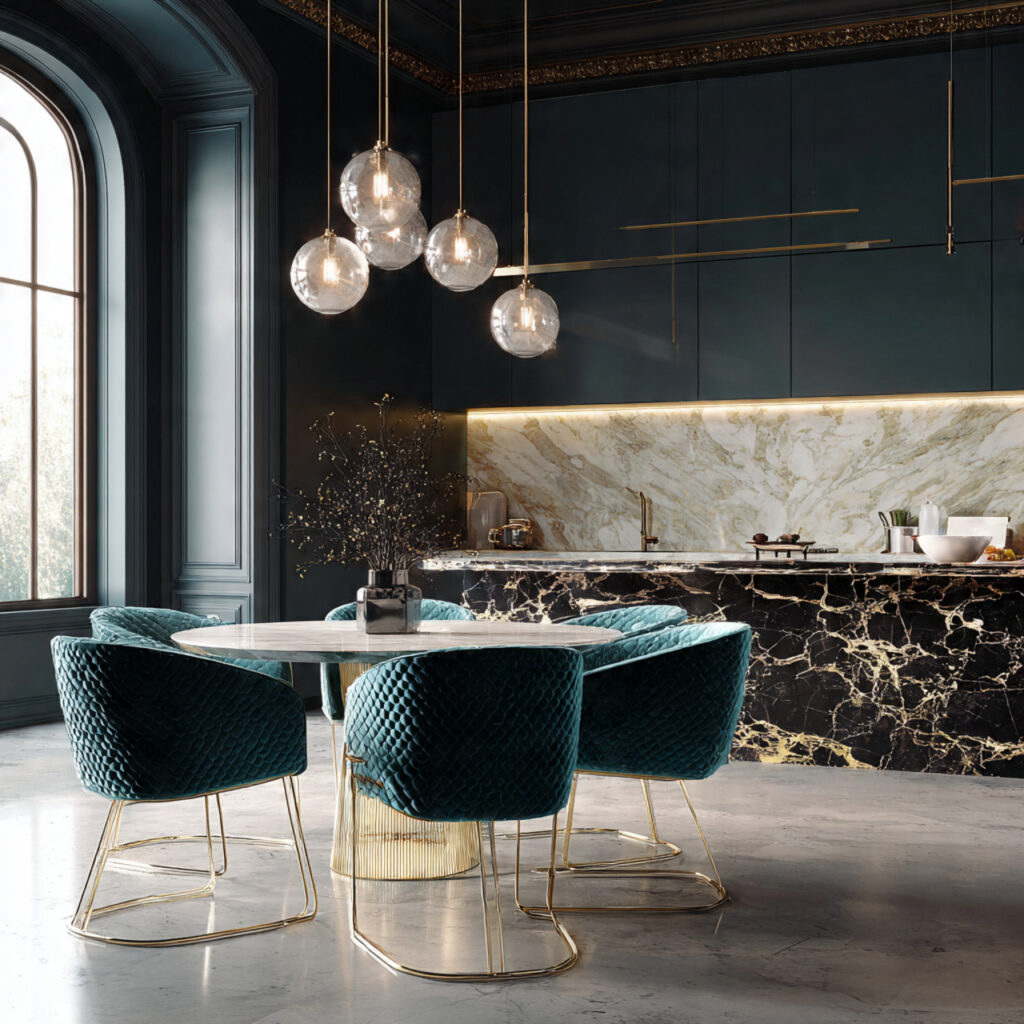 luxe marble velvet combo for kitchen dining room c