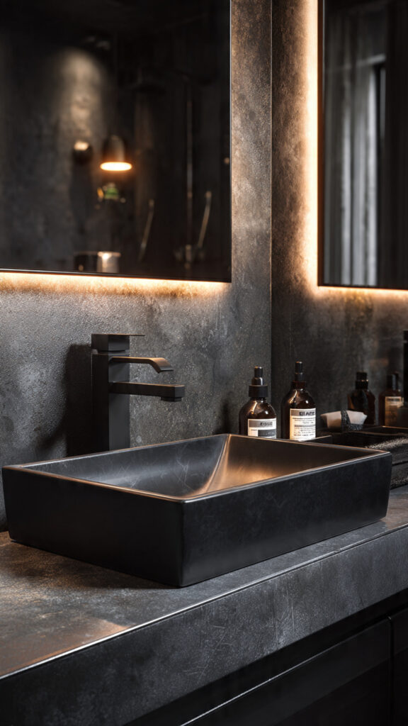 matte black bathroom sink with bold dramatic desig
