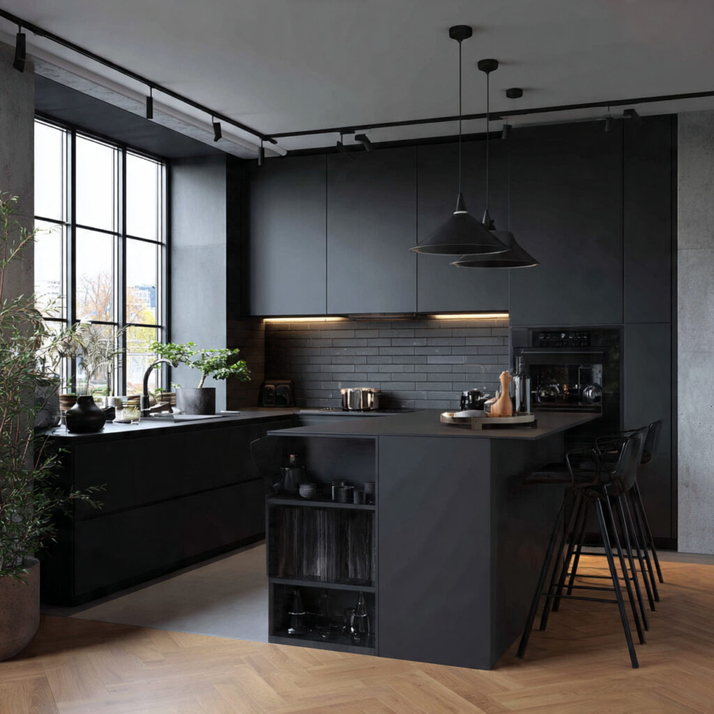 matte black minimalism for kitchen color ideas