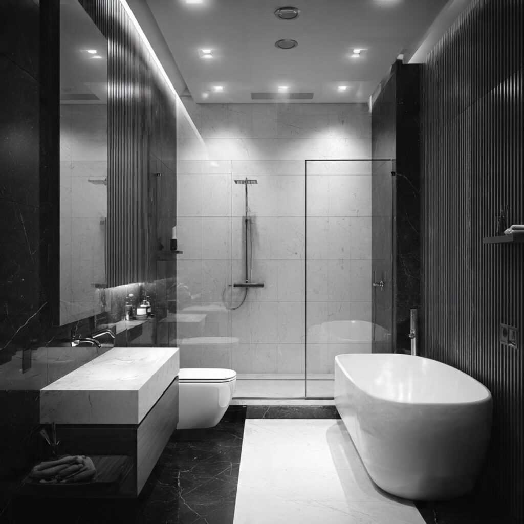 minimalist monochrome for black and white bathroom