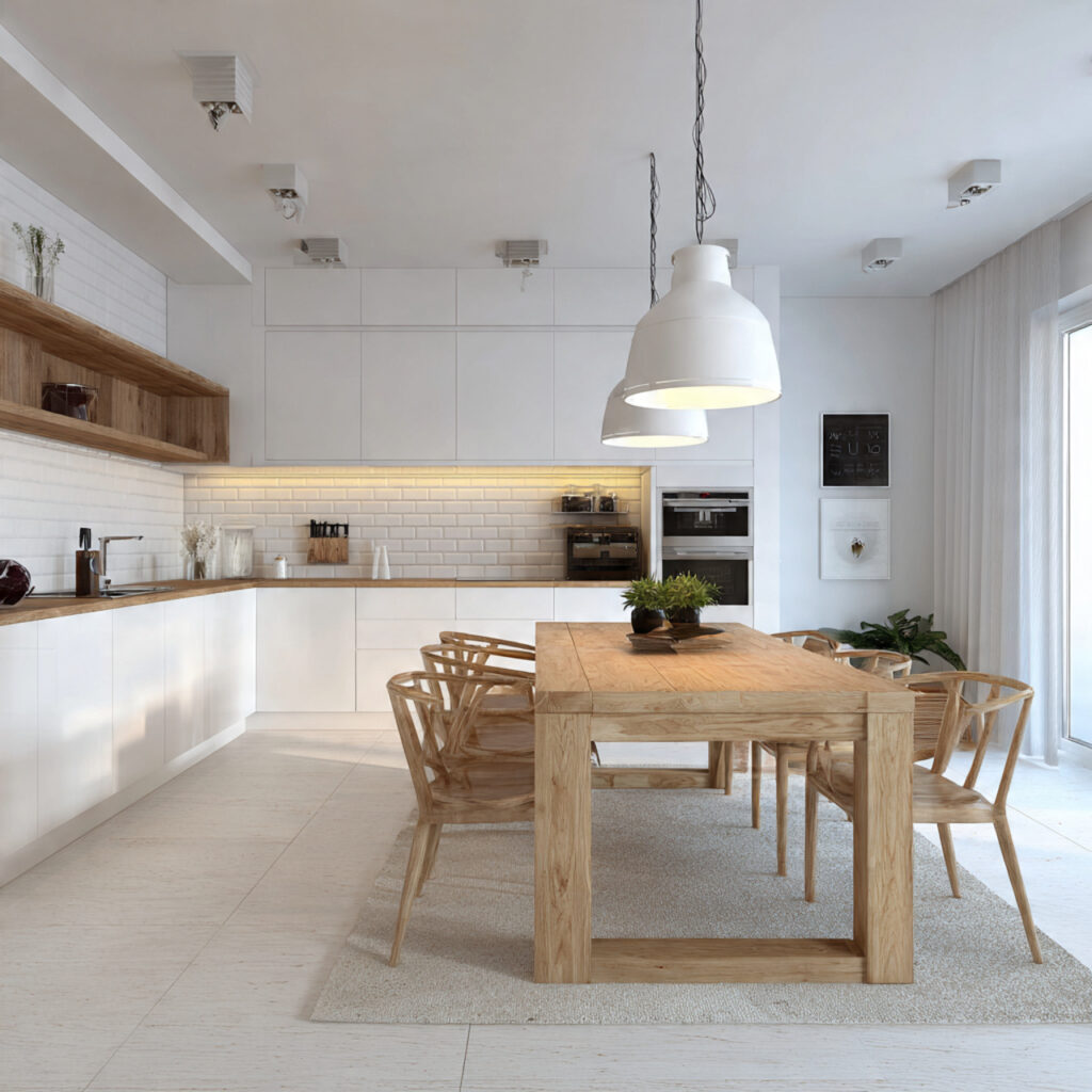 minimalist white wood combo for kitchen dining roo