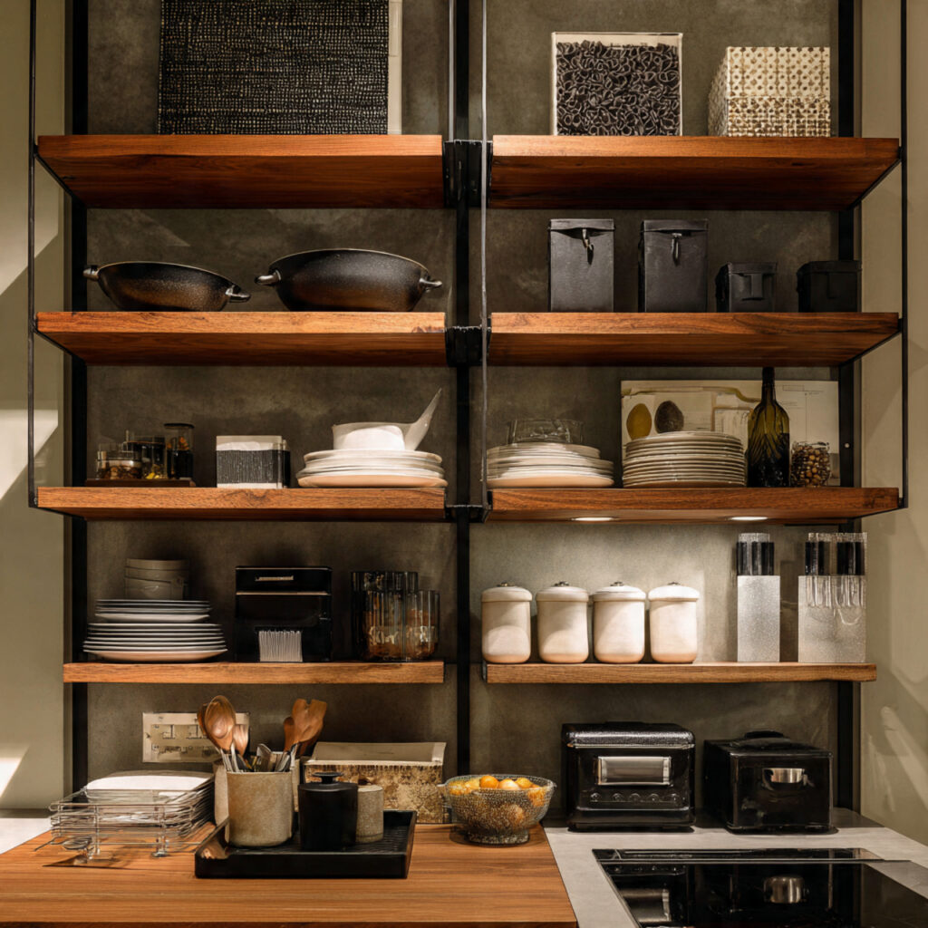 mixed material shelves for that designer look for