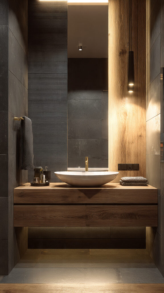 modern bathroom interior featuring a floating vani