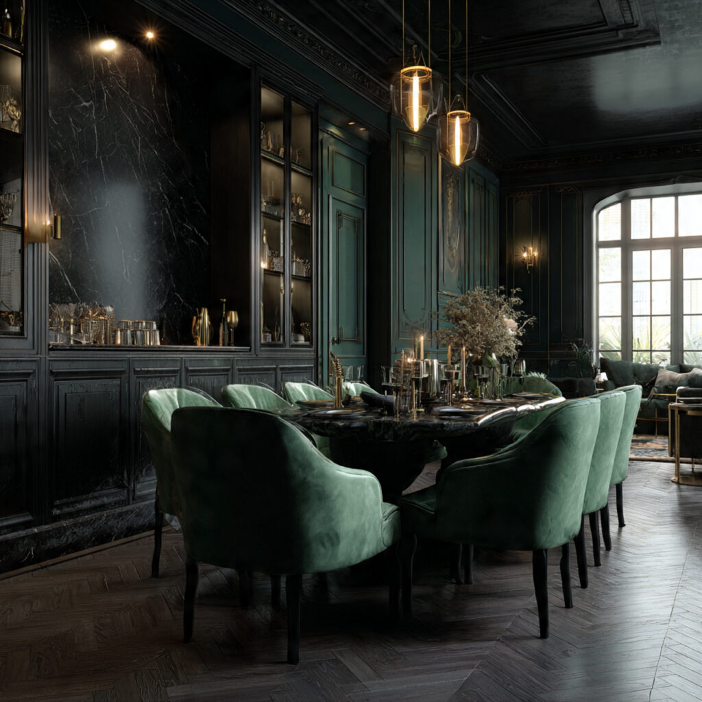 monochrome green everything for dining room in 4k