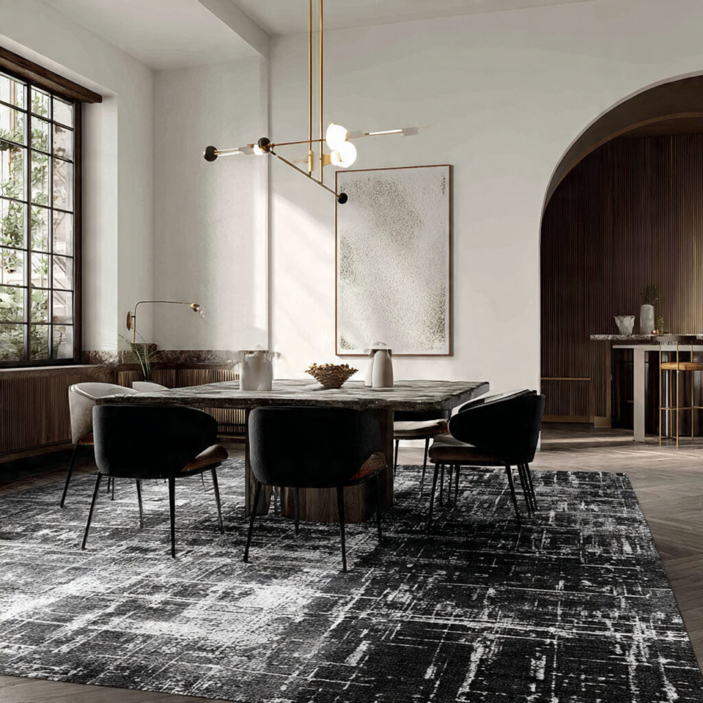 monochrome rug for sleek style for dining room rug