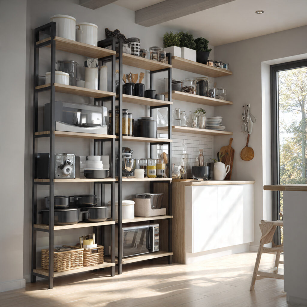 multi tier shelving for maximum storage for kitche