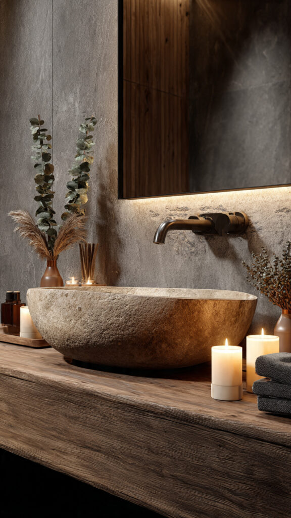 stone basin bathroom sink with spa vibes natural t
