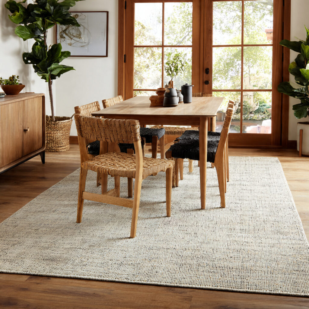 the classic neutral flatweave for dining room rug