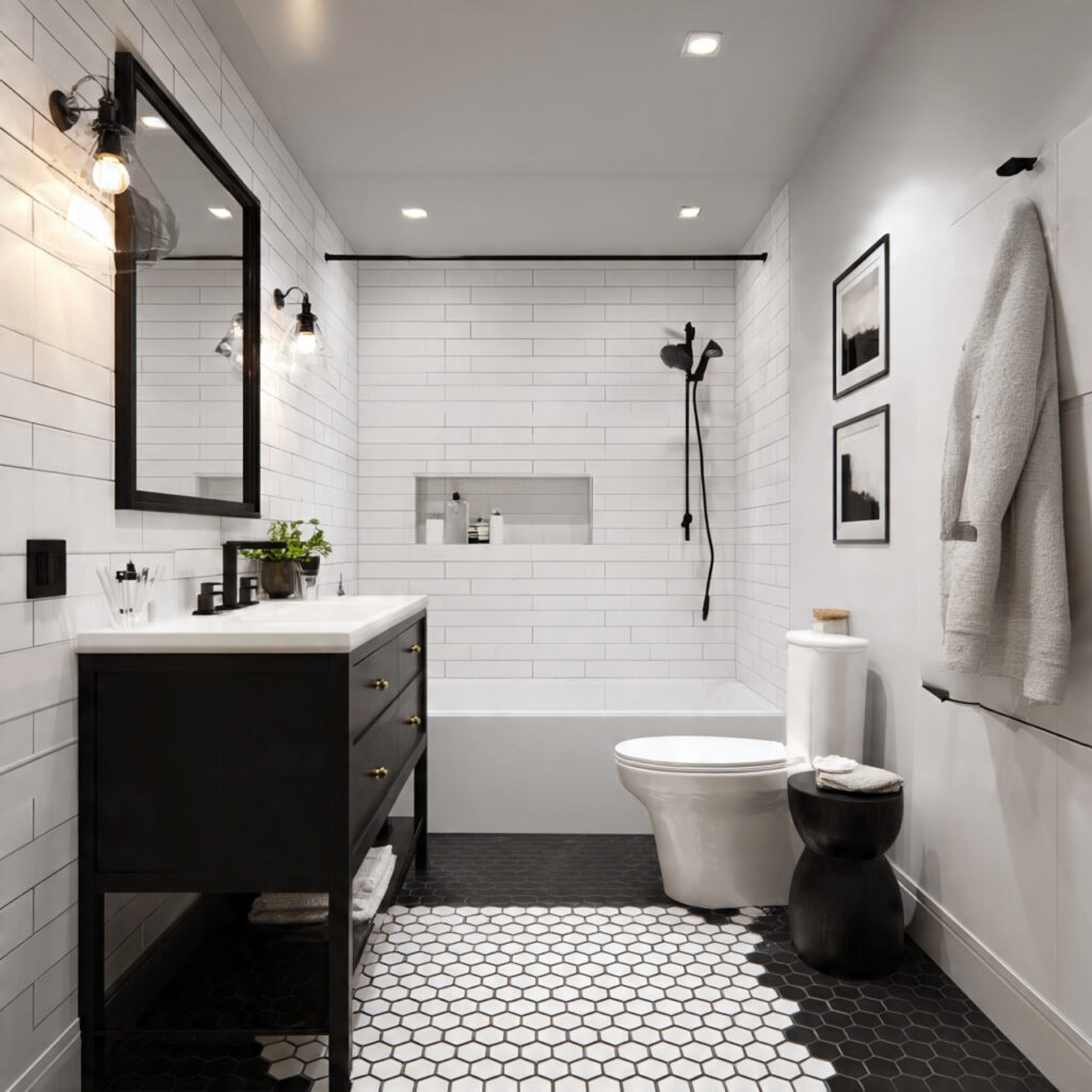 white walls black ceiling for black and white bath