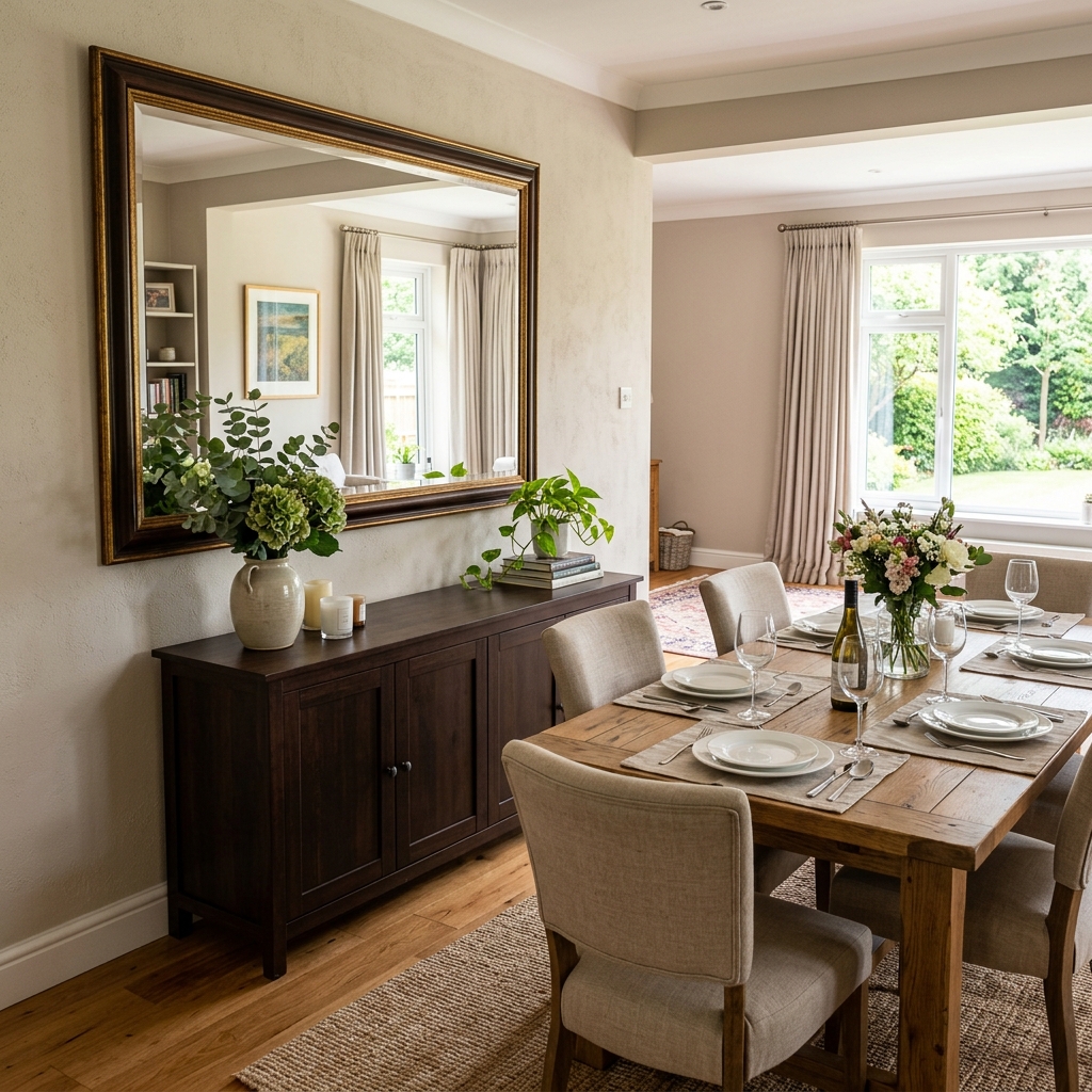 15 Dining Room Decor Ideas That Will Instantly Make Your Space Look Expensive (Without Actually Being Expensive) 6 A Mirror for Instant Light Space