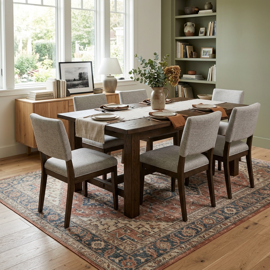 15 Dining Room Decor Ideas That Will Instantly Make Your Space Look Expensive (Without Actually Being Expensive) 4 A Rug That Grounds Everything