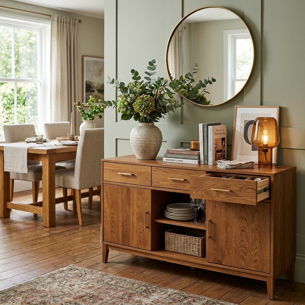 15 Dining Room Decor Ideas That Will Instantly Make Your Space Look Expensive (Without Actually Being Expensive) 9 A Sideboard Thats Both Pretty Practical