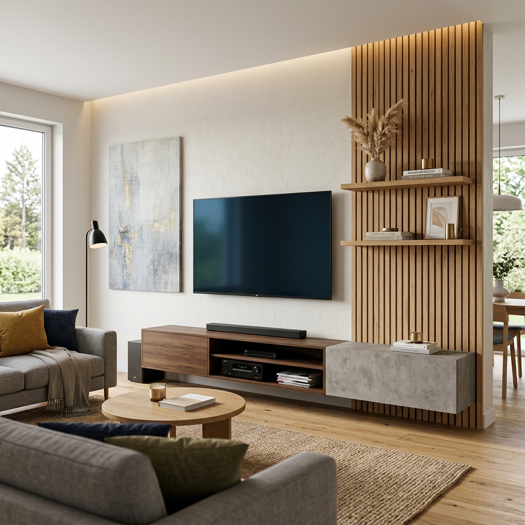 15 Living Room TV Wall Ideas That Will Instantly Upgrade Your Space (Like… Why Didn’t You Do This Sooner?) 16 Asymmetrical Design for a Modern Twist