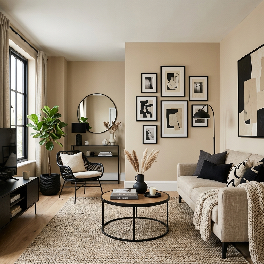14 Neutral Living Room Ideas That Feel Expensive (But Totally Livable) 3 Beige Walls Black Accent Pieces