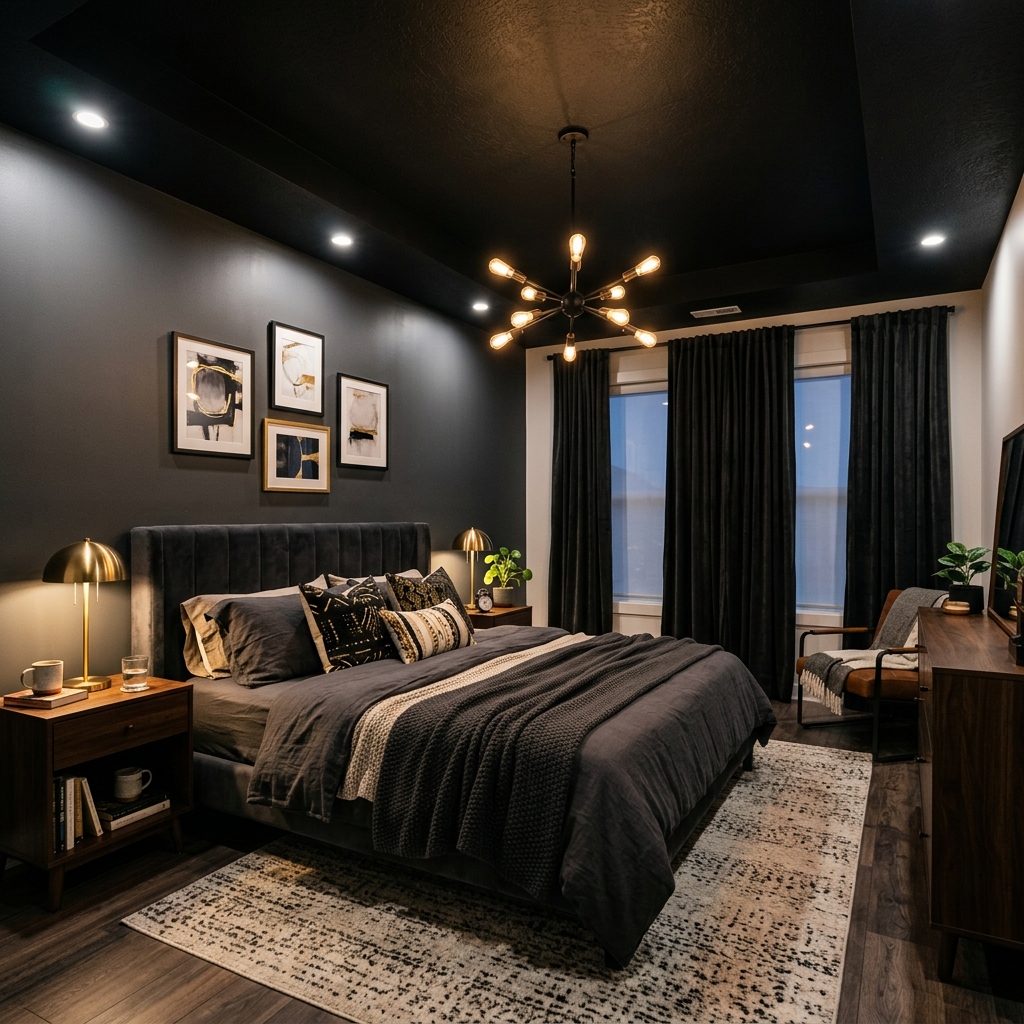 14 Dark Bedroom Ideas That Feel Moody, Luxe, and Seriously Addictive 14 Black Ceiling