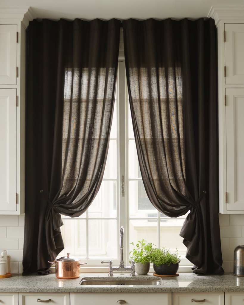 15 Kitchen Curtain Ideas That Will Instantly Upgrade Your Space (And Yes, You’ll Want Them All) 8 Black Curtains 1